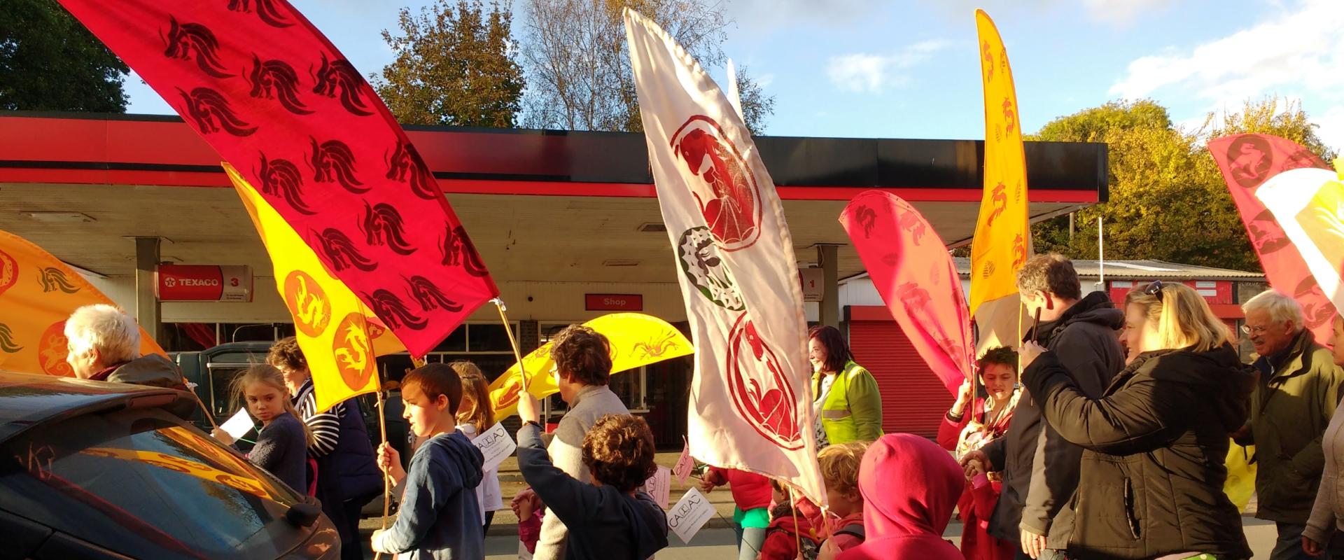 group of kids out on a march