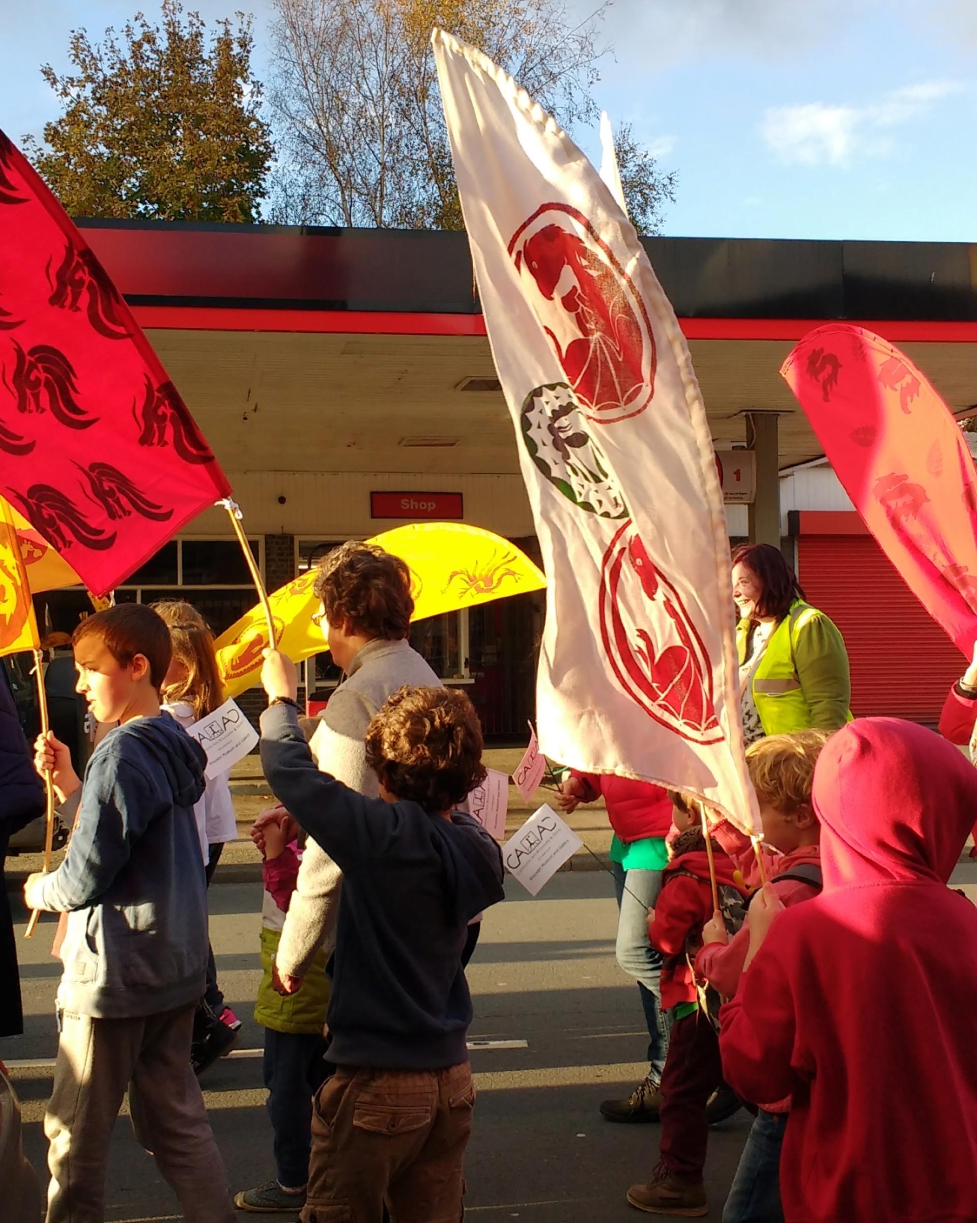 group of kids out on a march